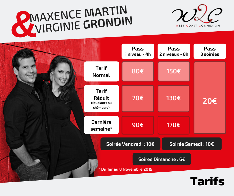 Tarifs Stage Maxence et Virginie